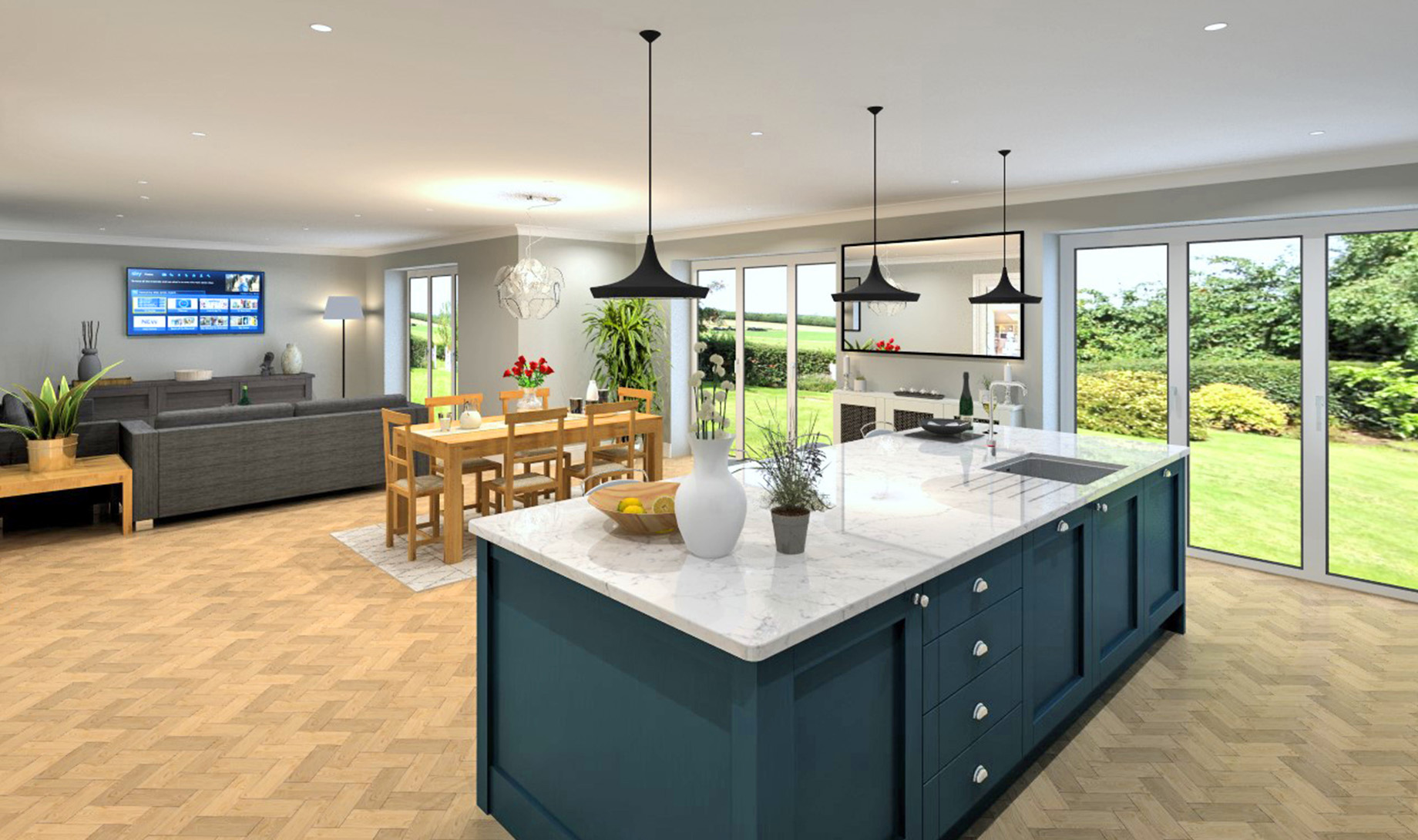 Whinfell House Kitchen/Dining and Family Room